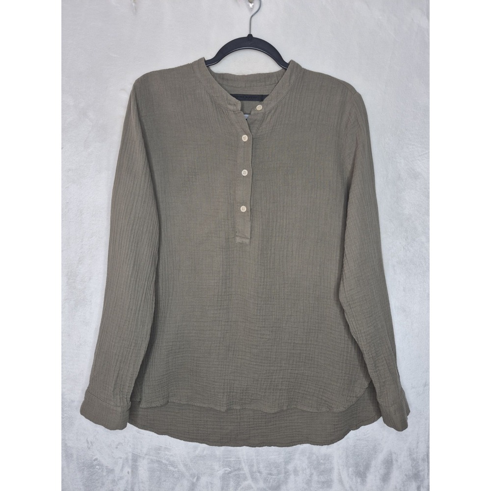Jenni Kayne Cypress Cotton Gauze Henley Shirt Olive Sage Green Womens Large